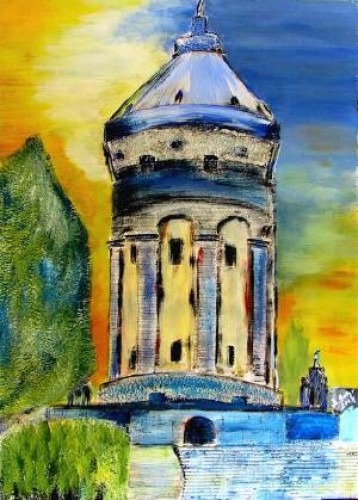 Mannheim, Gemälde, Malerei, Blau Serie, Leasing, Wasserturm, Pflanzen, Altes, Rathaus, Nationaltheater, Kalender, Kunstdruck, Reproduktion